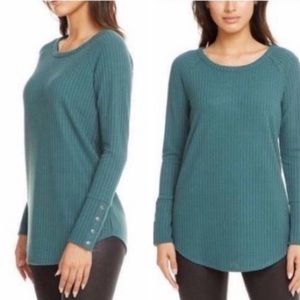 CHASER Waffle Knit Long Sleeve Button Top
